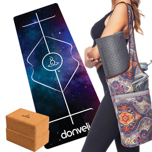 Donveli Lux Yoga Kit - Includes Lux Mat, Yoga Tote Bag, and 2 Cork Blocks