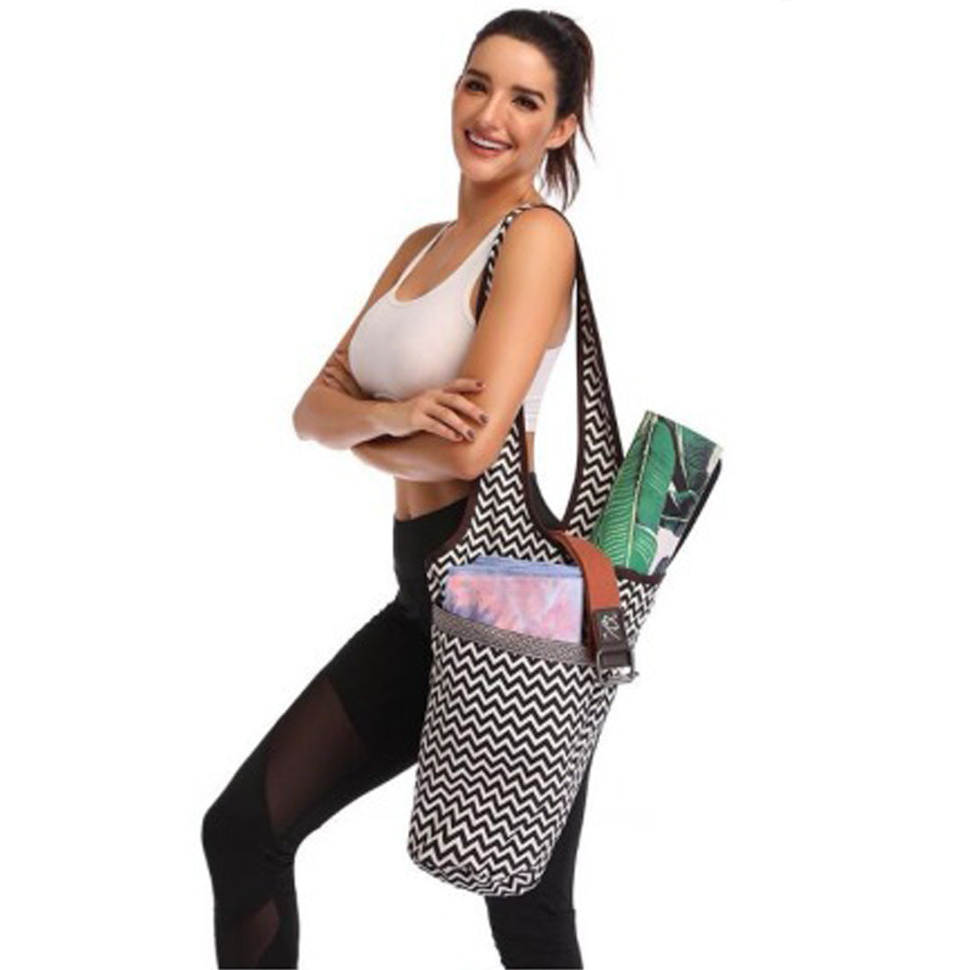Durable Over-the-Shoulder 2 Pocket Canvas Yoga Tote - Herringbone