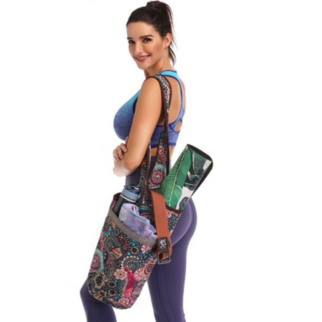 Durable Over-the-Shoulder 2 Pocket Canvas Yoga Tote - Mandalas