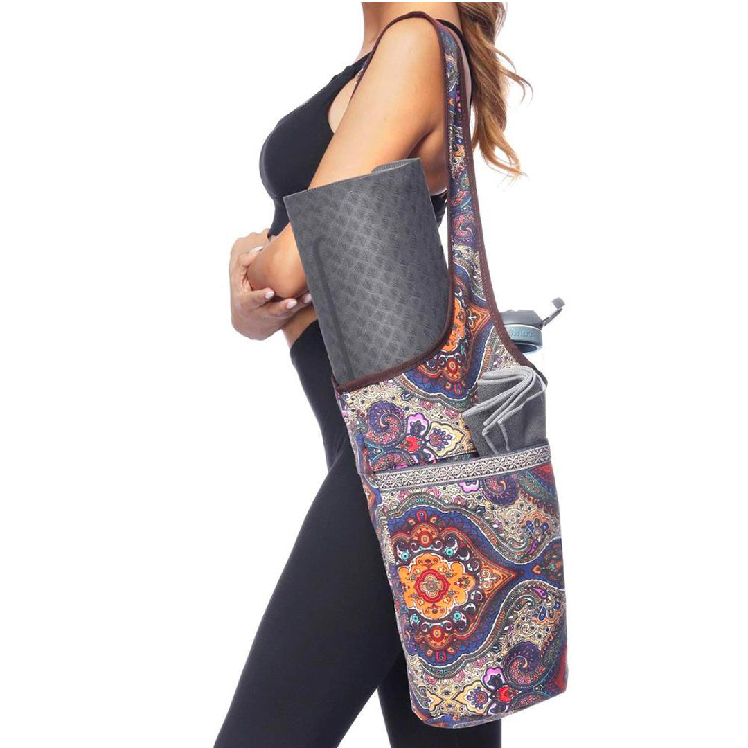 Durable Over-the-Shoulder 2 Pocket Canvas Yoga Tote - Herringbone